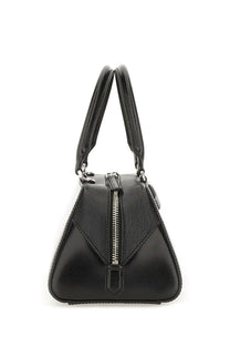 Givenchy women’s Antigona East West small black leather handbag with structured triangular shape and silver zipper closure