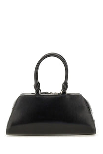 Givenchy women’s Antigona East West small black patent leather satchel with curved top handles and silver hardware