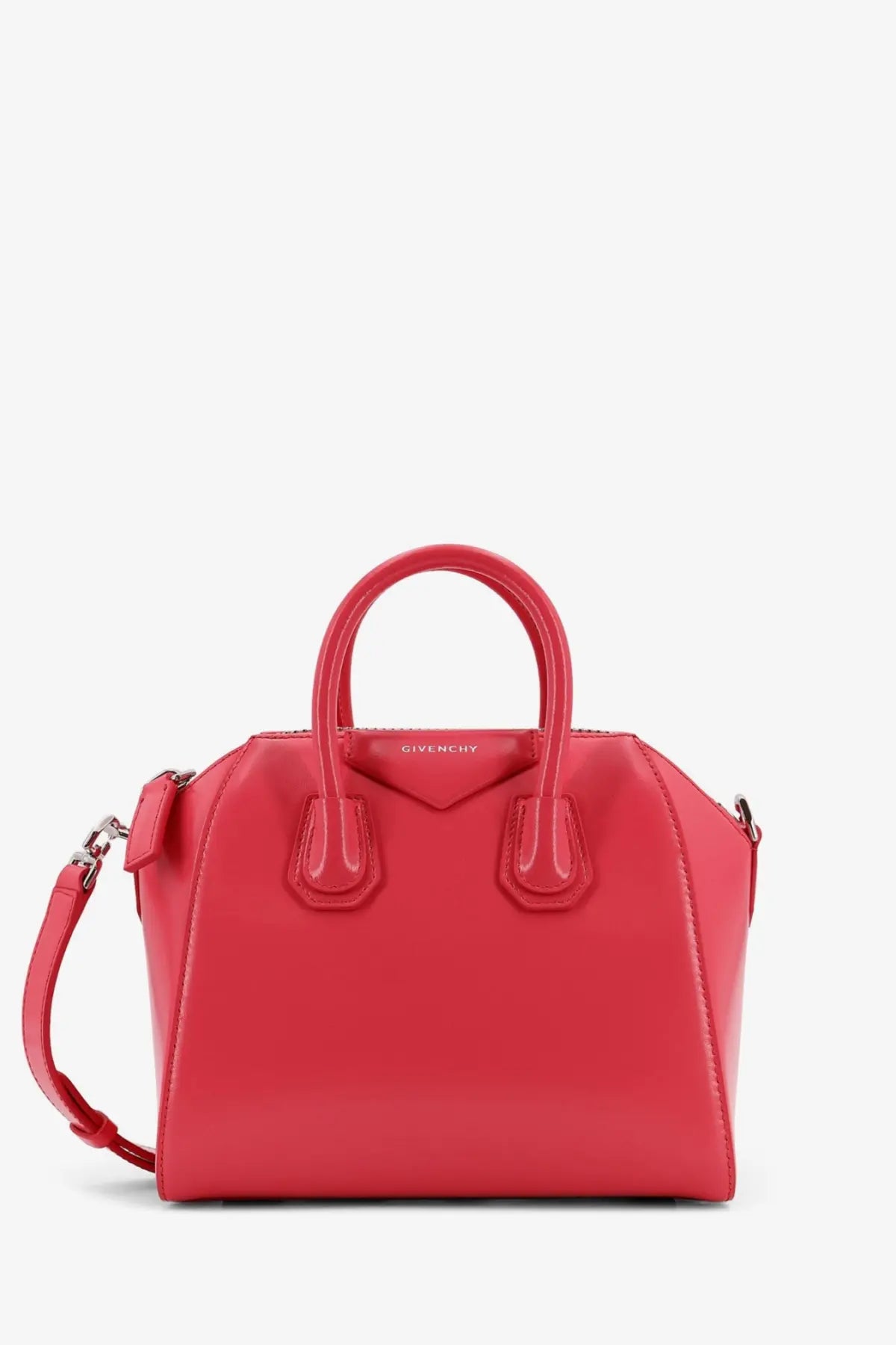 A vibrant red Givenchy antigona satchel with glossy leather and structured design for women