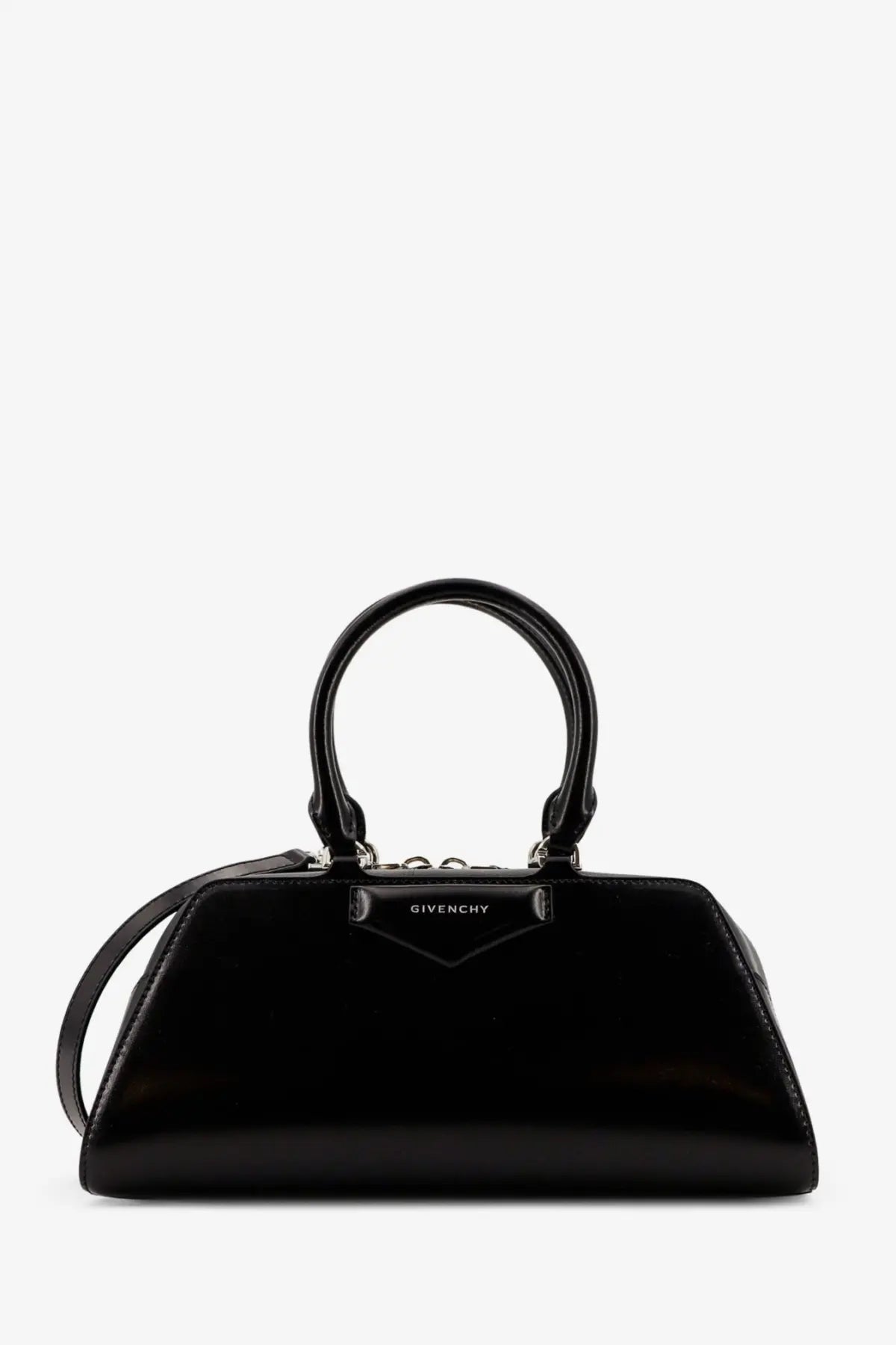 Givenchy women’s antigona small leather crossbody bag in black with glossy leather and structured rounded silhouette
