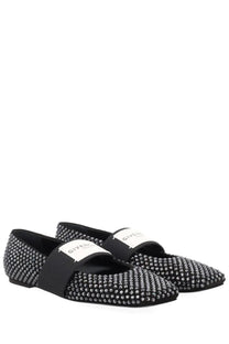 Givenchy women’s ballerina con patch black flats with dense silver studs and black elastic strap across instep