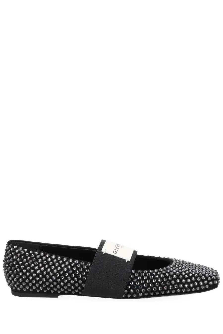 Givenchy women’s ballerina con patch black flat shoe with silver studs and elastic strap across the instep