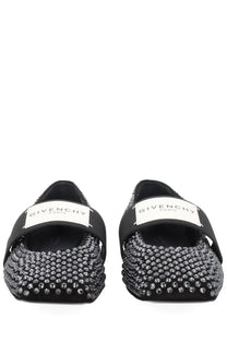 Givenchy womens ballerina con patch black flats with dense silver toned studs on upper and sole