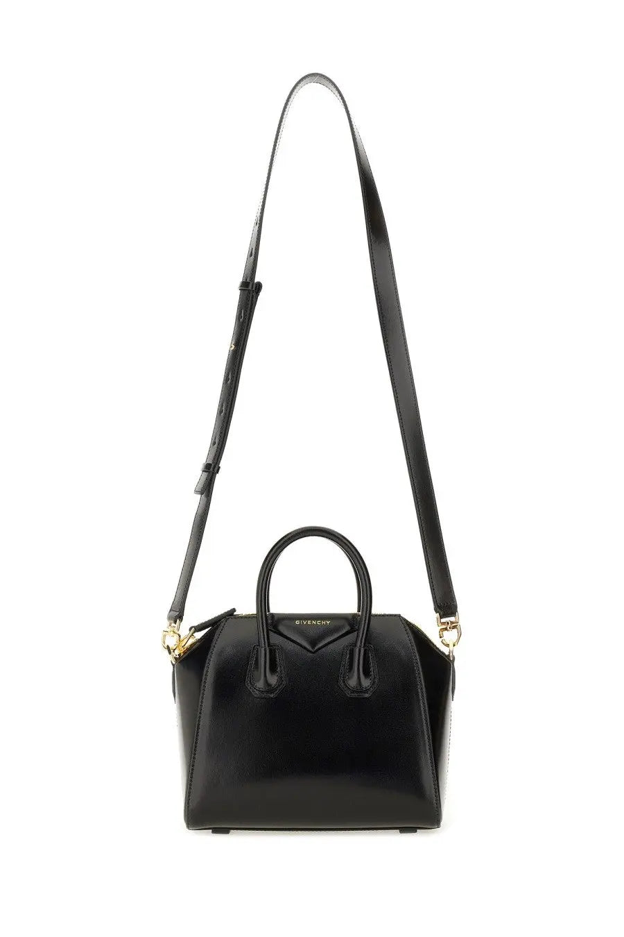 Givenchy women’s borsa antigona mini black handbag with glossy leather and gold tone hardware