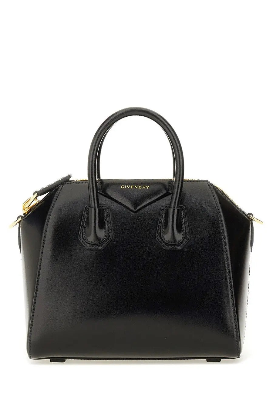 Givenchy women’s borsa antigona mini black handbag with glossy leather and gold tone hardware