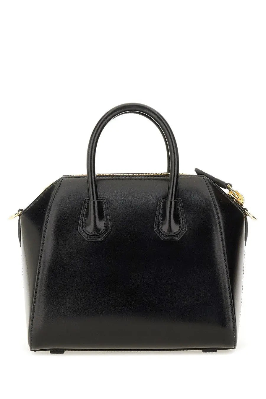 Black Givenchy Women’s Borsa Antigona Mini handbag with glossy leather and gold-tone hardware
