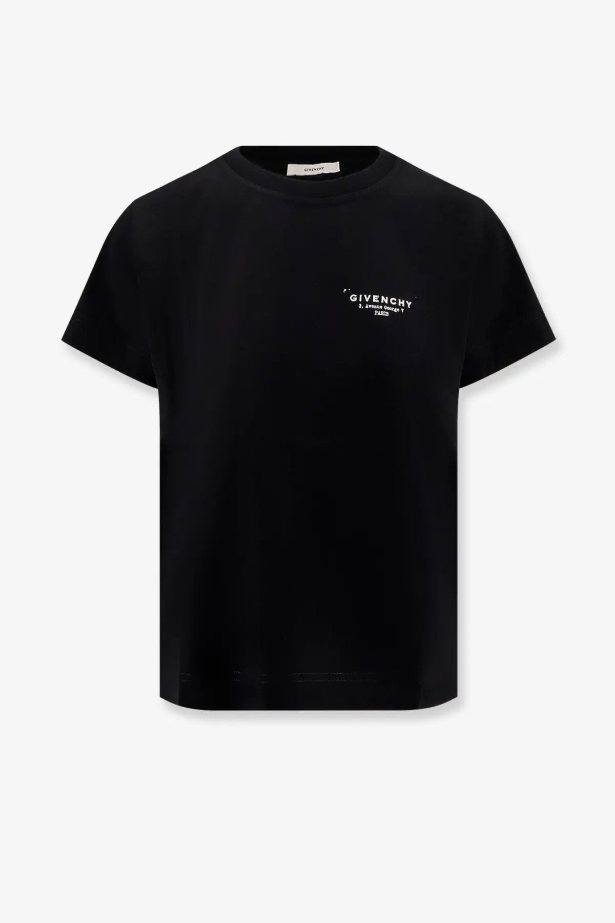 Givenchy women’s black cotton t-shirt with a minimalist white logo on the left chest for casual wear