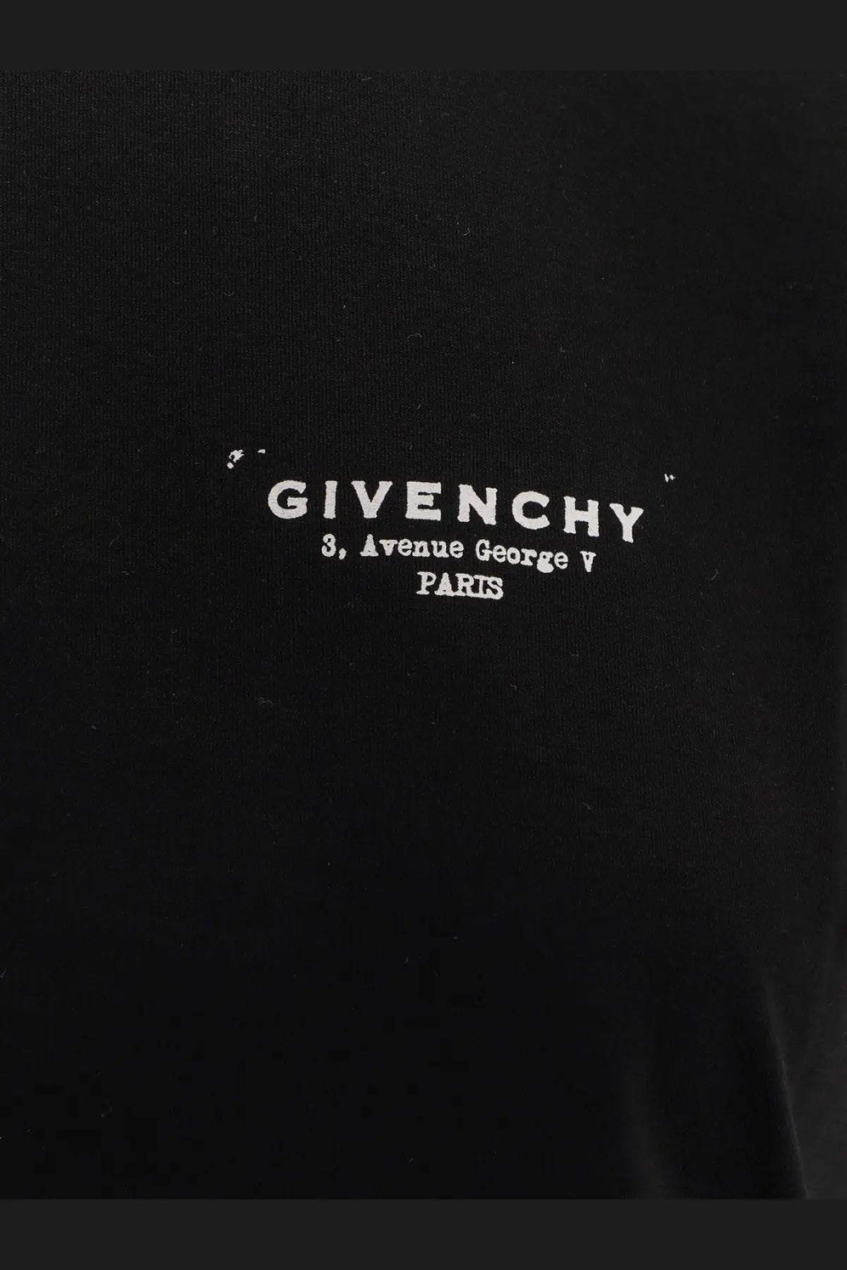 Black givenchy women’s cotton t-shirt with white embroidered logo and address text on the front