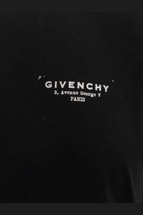 Black givenchy women’s cotton t-shirt with white embroidered logo and address text on the front