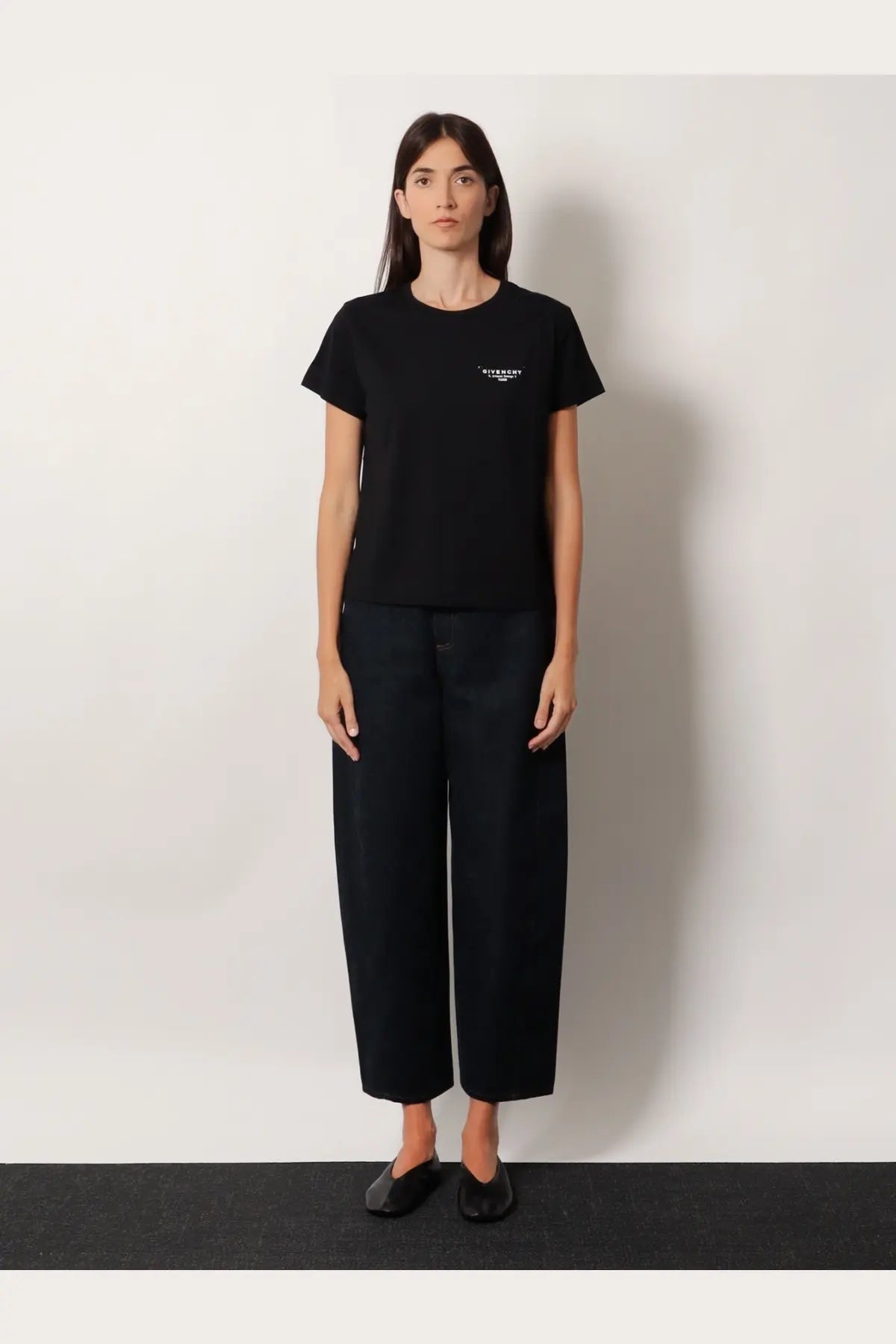 Givenchy women’s black cotton t-shirt with a small white logo on the left chest front