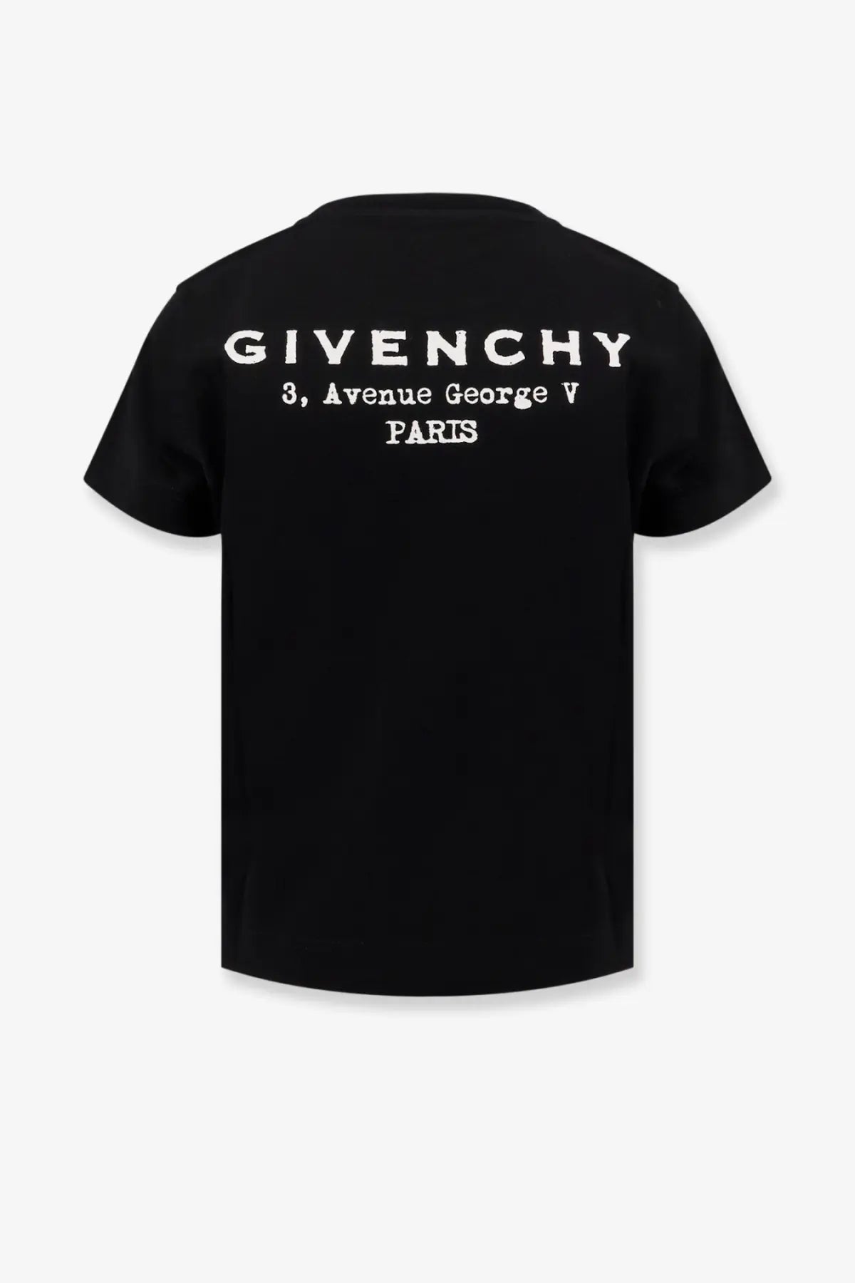 Black givenchy women’s cotton t-shirt showing the back with white printed text detail