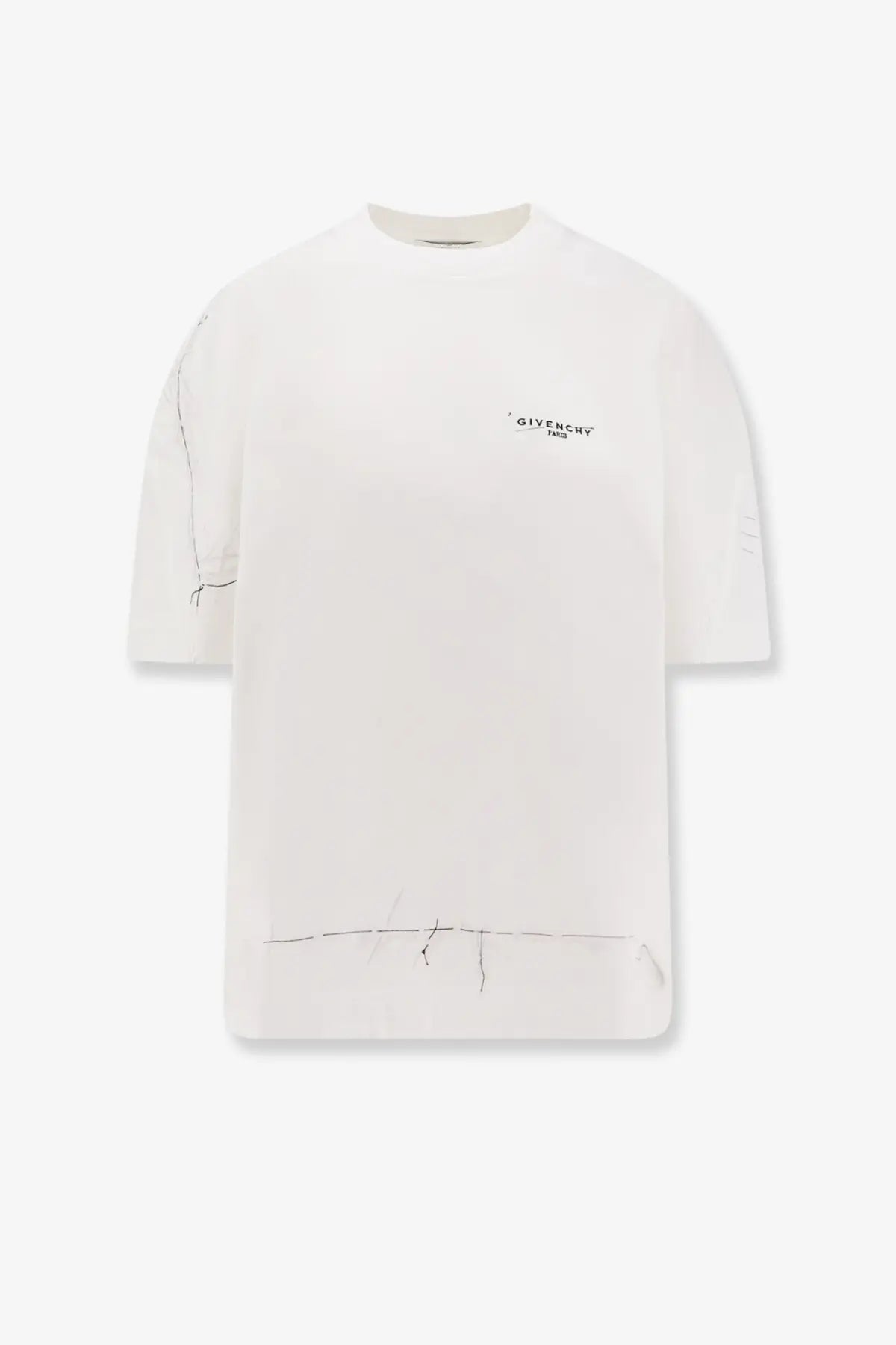 Givenchy women’s white cotton t-shirt with minimalist black stitching and subtle brand logo on the chest
