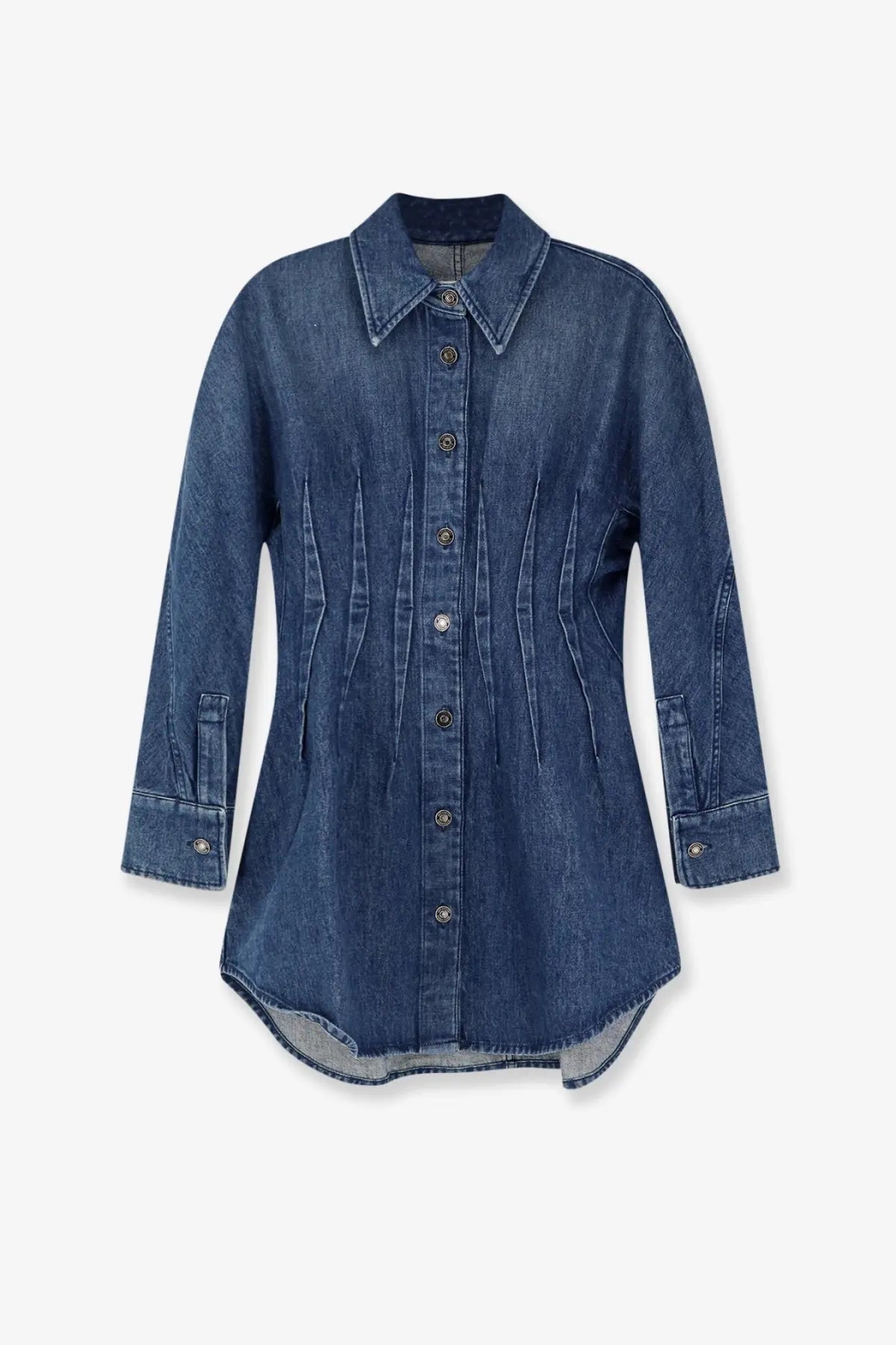 Givenchy women’s blue denim chemisier dress with button-down front long sleeves and slightly flared hem