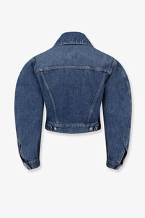 Givenchy women’s blue denim cropped jacket with classic collar and buttoned cuffs in durable denim material