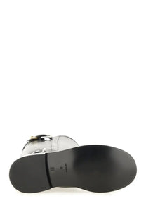 Givenchy women’s flat boot voyou black leather with glossy finish and silver-toned buckle detail