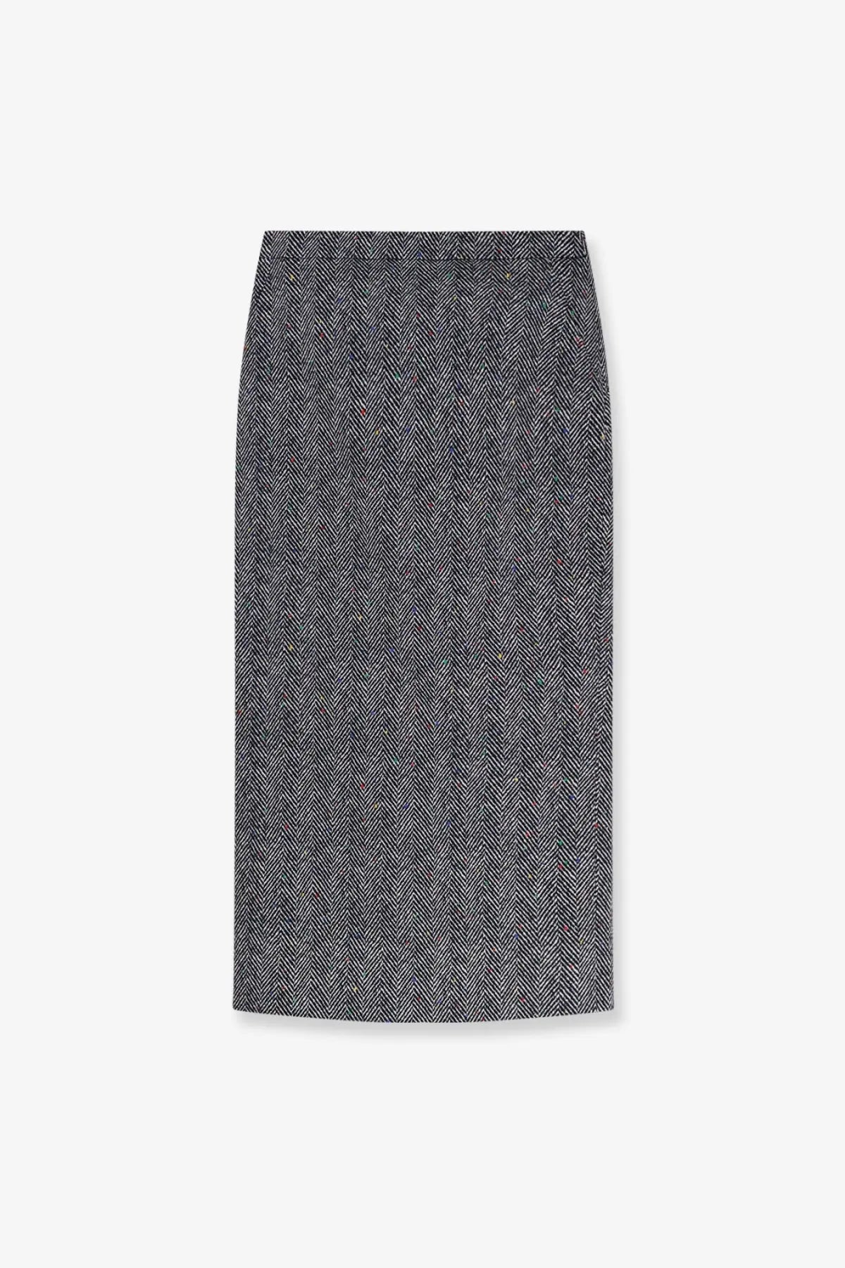 Givenchy women’s knee-length skirt with dark gray and white herringbone wool blend fabric for stylish wear