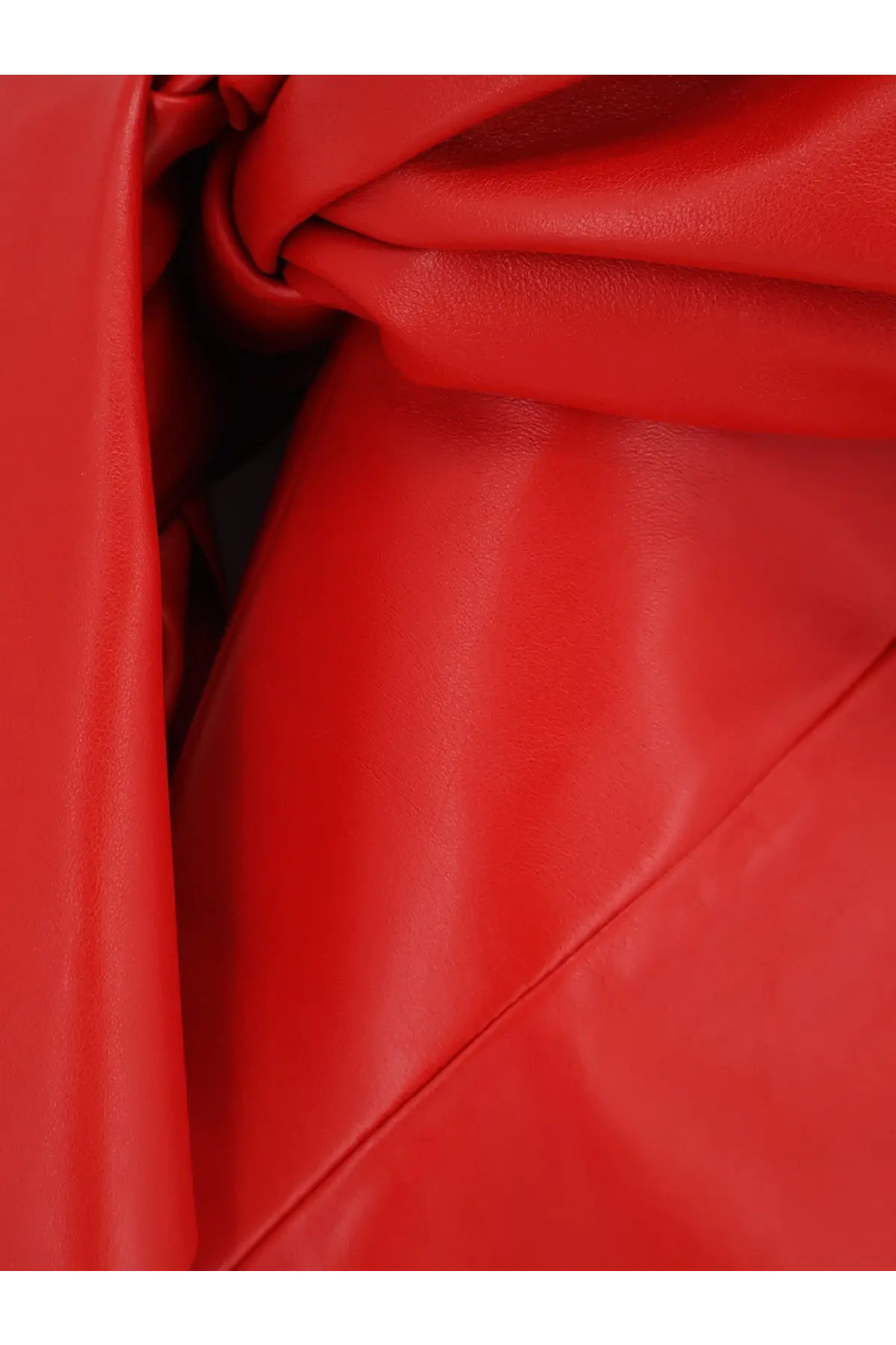 Givenchy women’s leather bustier dress in vibrant red faux leather with smooth glossy finish and visible stitching folds