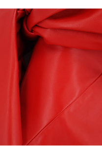 Givenchy women’s leather bustier dress in vibrant red faux leather with smooth glossy finish and visible stitching folds