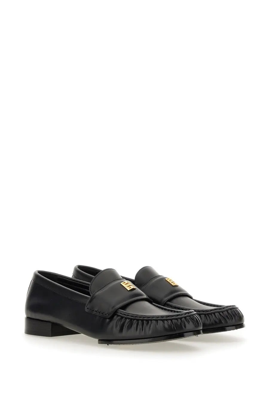 Givenchy women’s black leather loafers with gold-tone logo accents moccasin style footwear