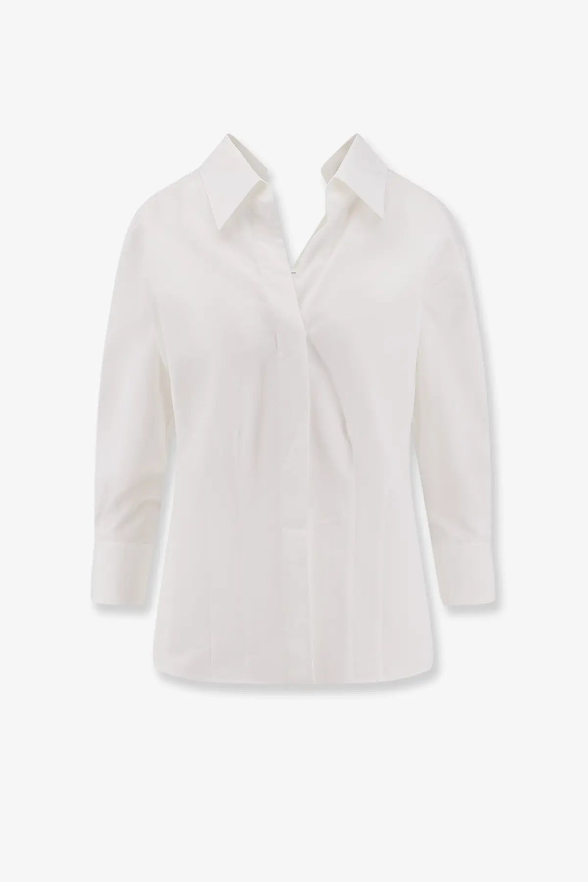 Givenchy women’s open cotton shirt white featuring a crisp white three-quarter sleeve button-down blouse with classic collar and pleats