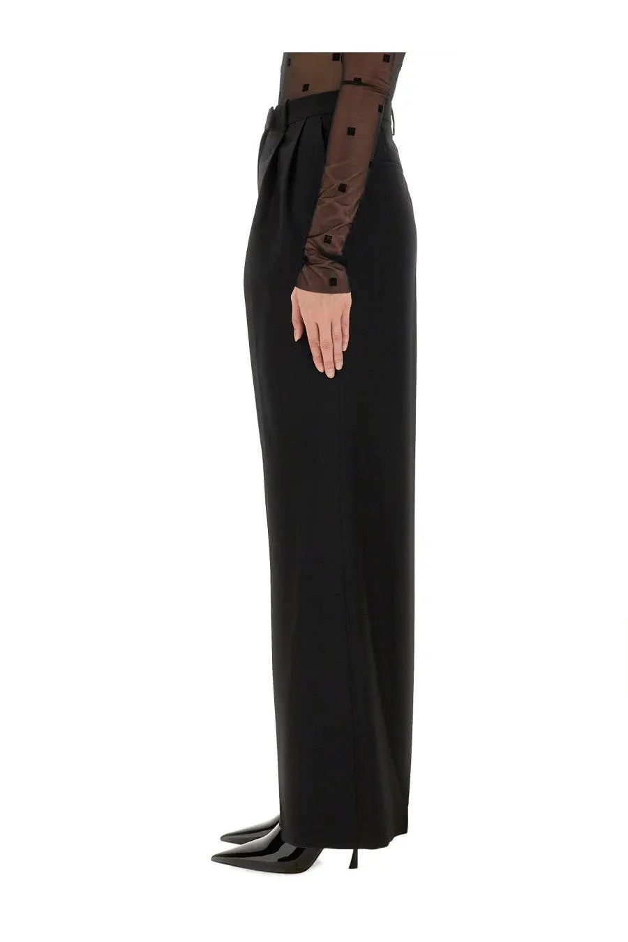 Givenchy women’s black high-waisted wide-leg trousers with gathered waistband in a pantsuit design
