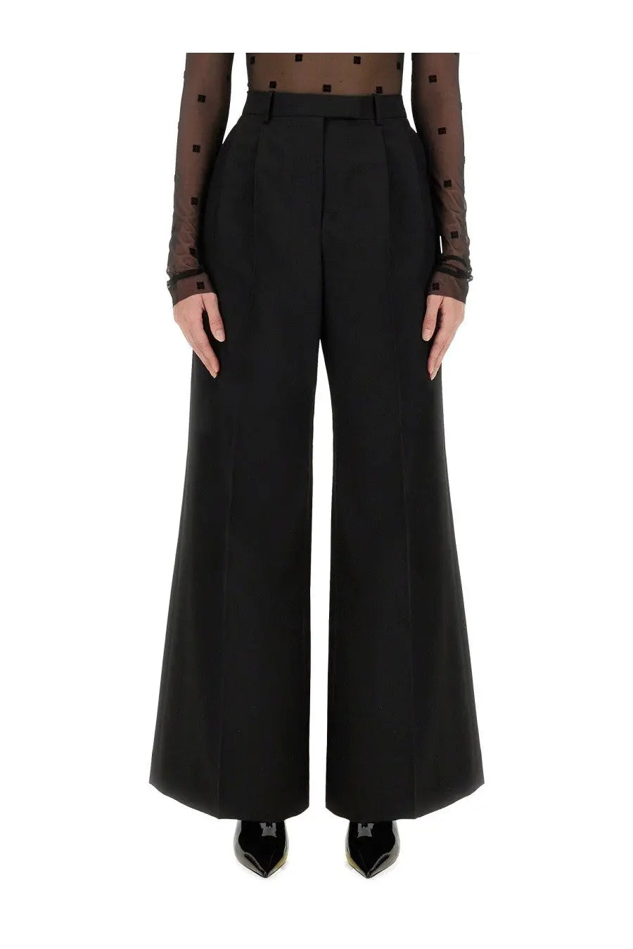 Givenchy women’s black high-waisted wide-leg trousers with a structured tailored fit in a pantsuit design