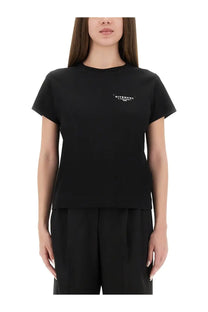 Givenchy women’s black short-sleeved t-shirt with minimalist white logo on chest for casual wear