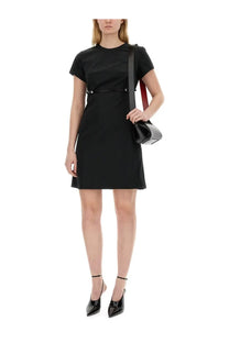 Givenchy women’s black taffeta Voyou dress with short sleeves, fitted waistband, and subtle front detailing