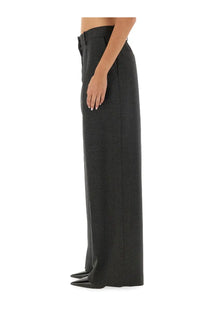 Givenchy women’s tailored grey pants with black wide-leg cut and subtle textured weave in a minimalist design