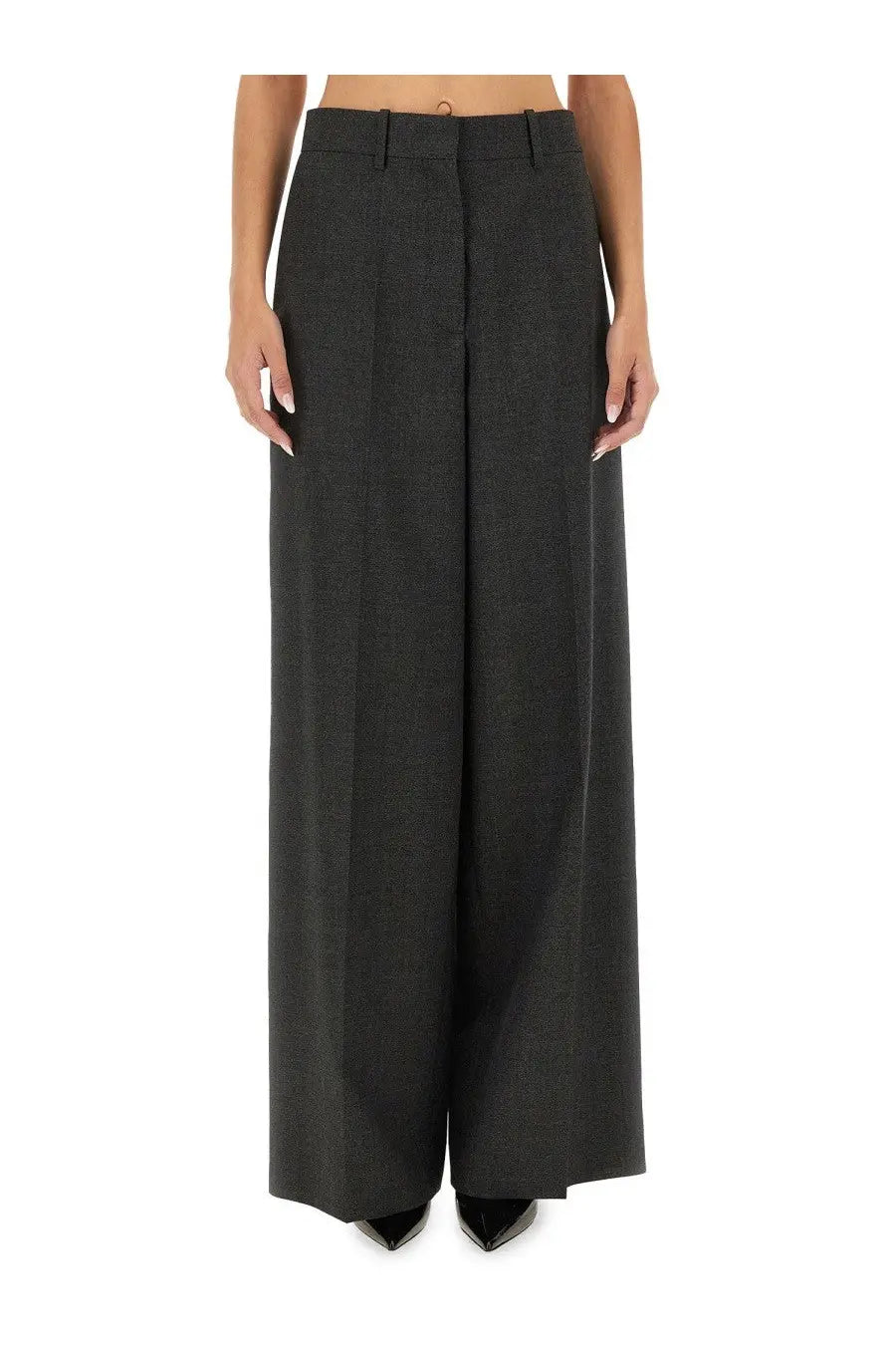 Givenchy women’s tailored grey wide-leg pants with subtle textured weave and structured waistband