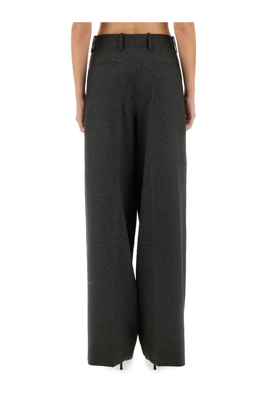 Givenchy women’s tailored grey pants with subtle texture and structured waistband in wide-leg design