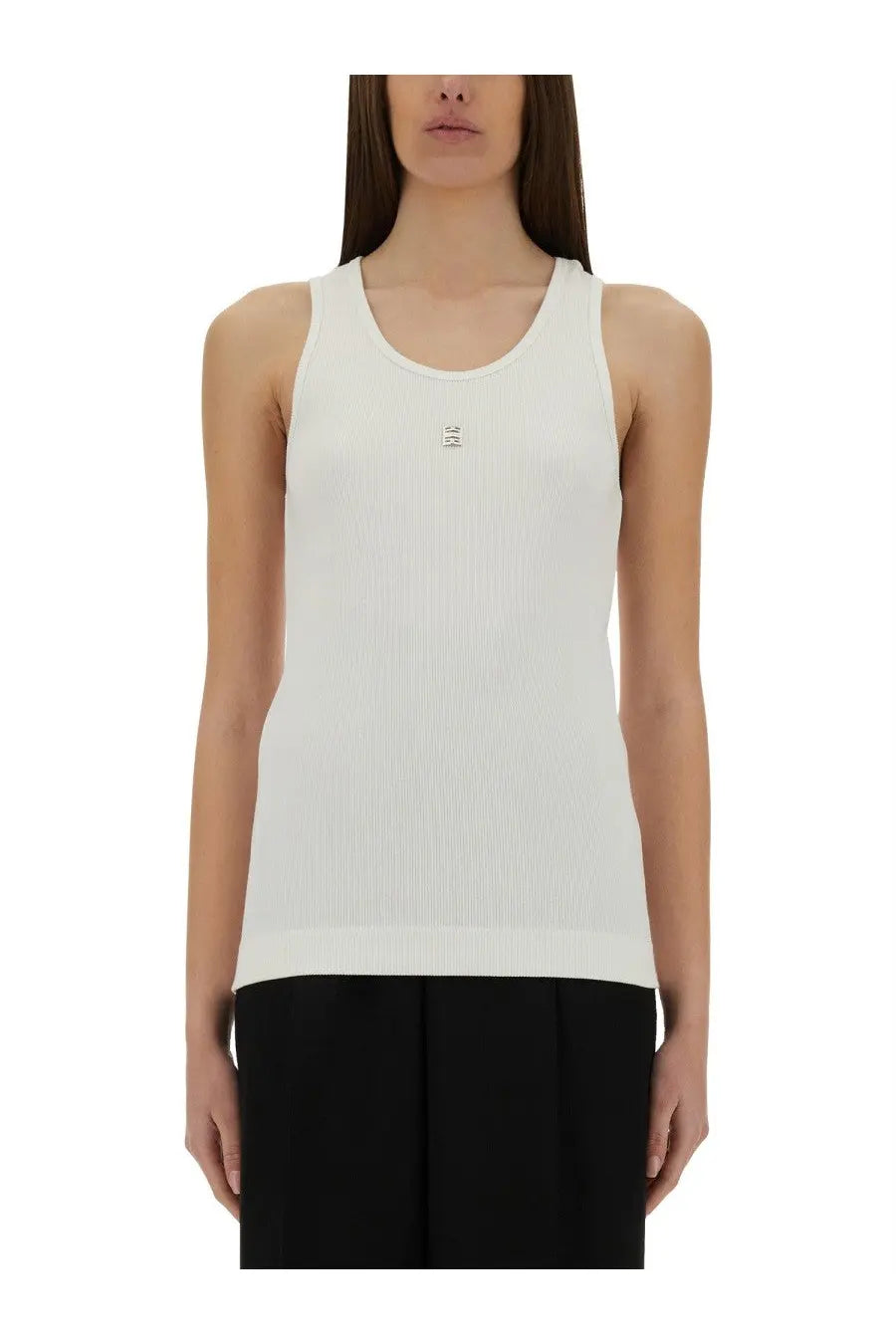 Givenchy women’s white ribbed knit tank top featuring a small logo on the chest for casual wear