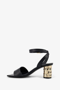 Givenchy women’s tape black leather sandal with gold-toned cork-inspired heel and givenchy paris branding