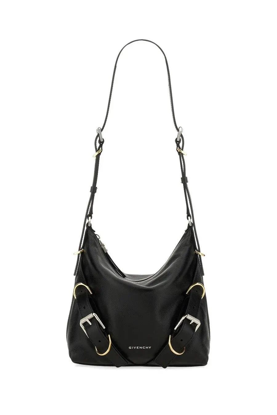 Black Givenchy women’s Voyou small shoulder bag with gold-tone hardware and dual leather straps