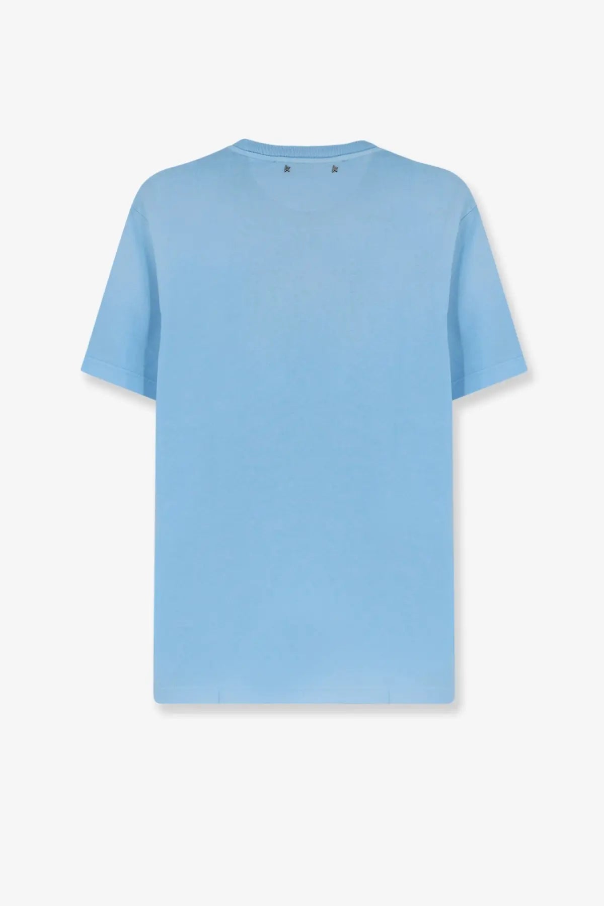 Light blue golden goose men’s cotton shirt cristalseas short sleeved crew neck with subtle brand tags at neckline