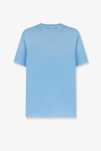 Light blue golden goose men’s cotton shirt cristalseas short sleeved crew neck with subtle brand tags at neckline