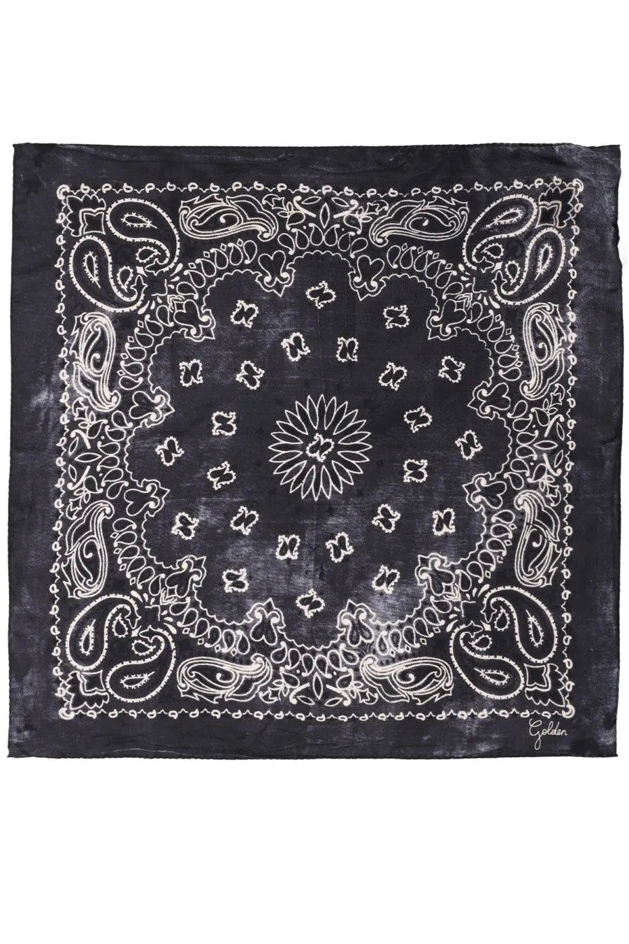 Black bandana foulard with white paisley and floral patterns from golden goose men collection