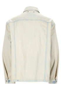 Golden Goose men’s giacca beige denim jacket with subtle blue stitching and classic collar in light beige color