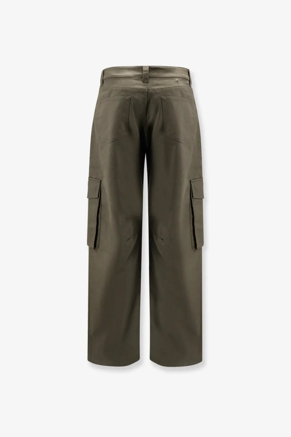 Olive green golden goose men’s leniin cotton blend cargo pants with wide legs and multiple pockets