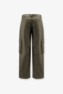 Olive green golden goose men’s leniin cotton blend cargo pants with wide legs and multiple pockets
