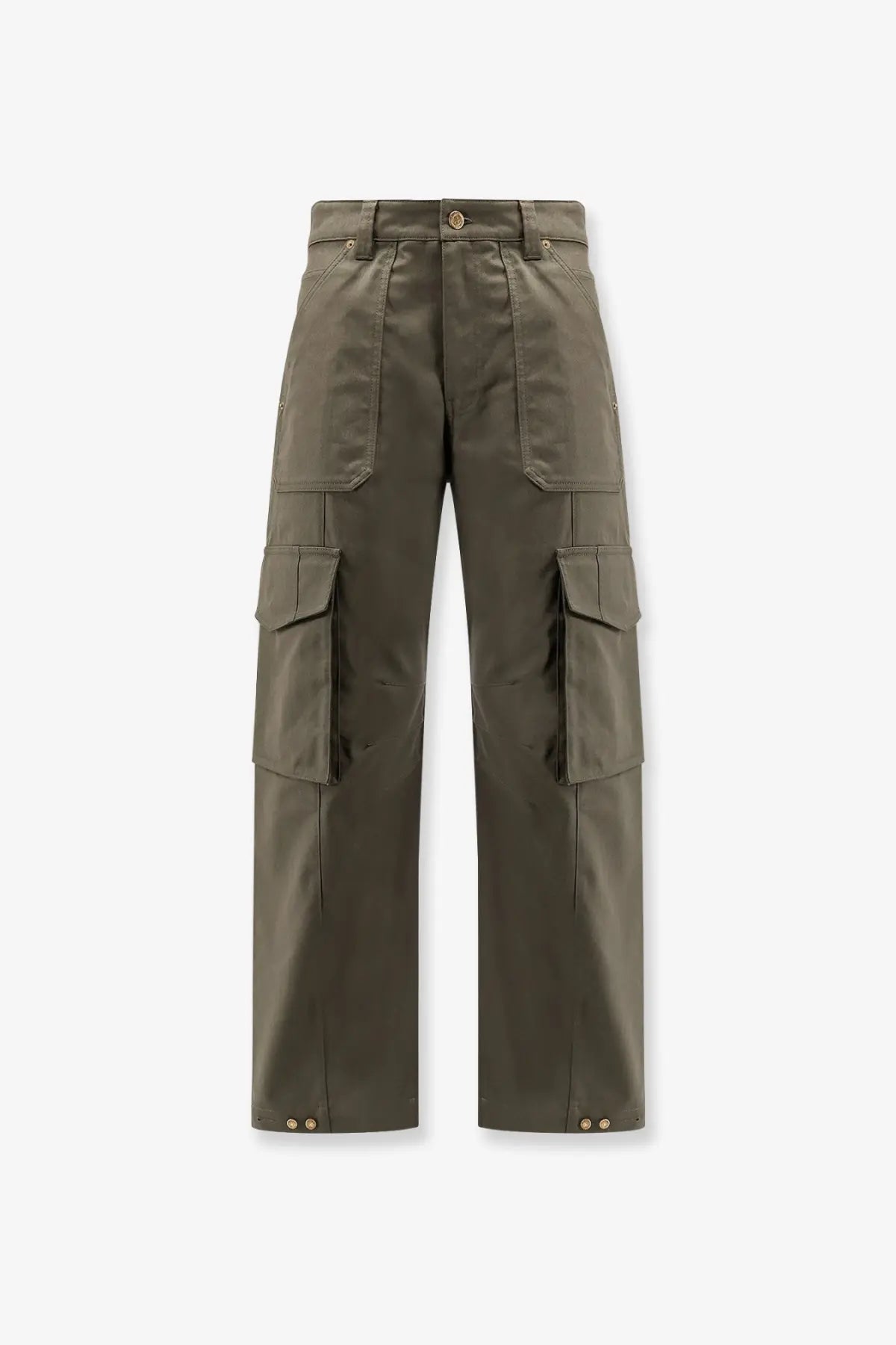 Golden goose men’s leniin olive green cotton blend cargo trousers with multiple flap pockets and buttoned cuffs