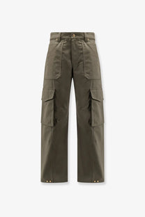Golden goose men’s leniin olive green cotton blend cargo trousers with multiple flap pockets and buttoned cuffs