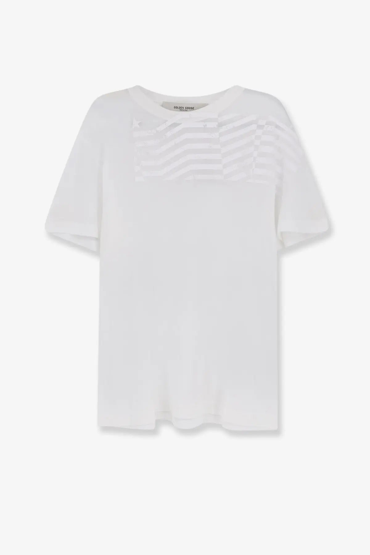 Golden Goose men’s lyocell white short-sleeved t-shirt with a subtle textured pattern across the chest