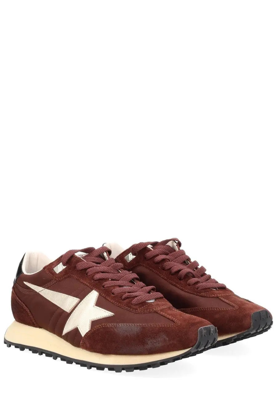 Golden Goose men’s marathon sneaker red in maroon suede with white star logo and cream midsole