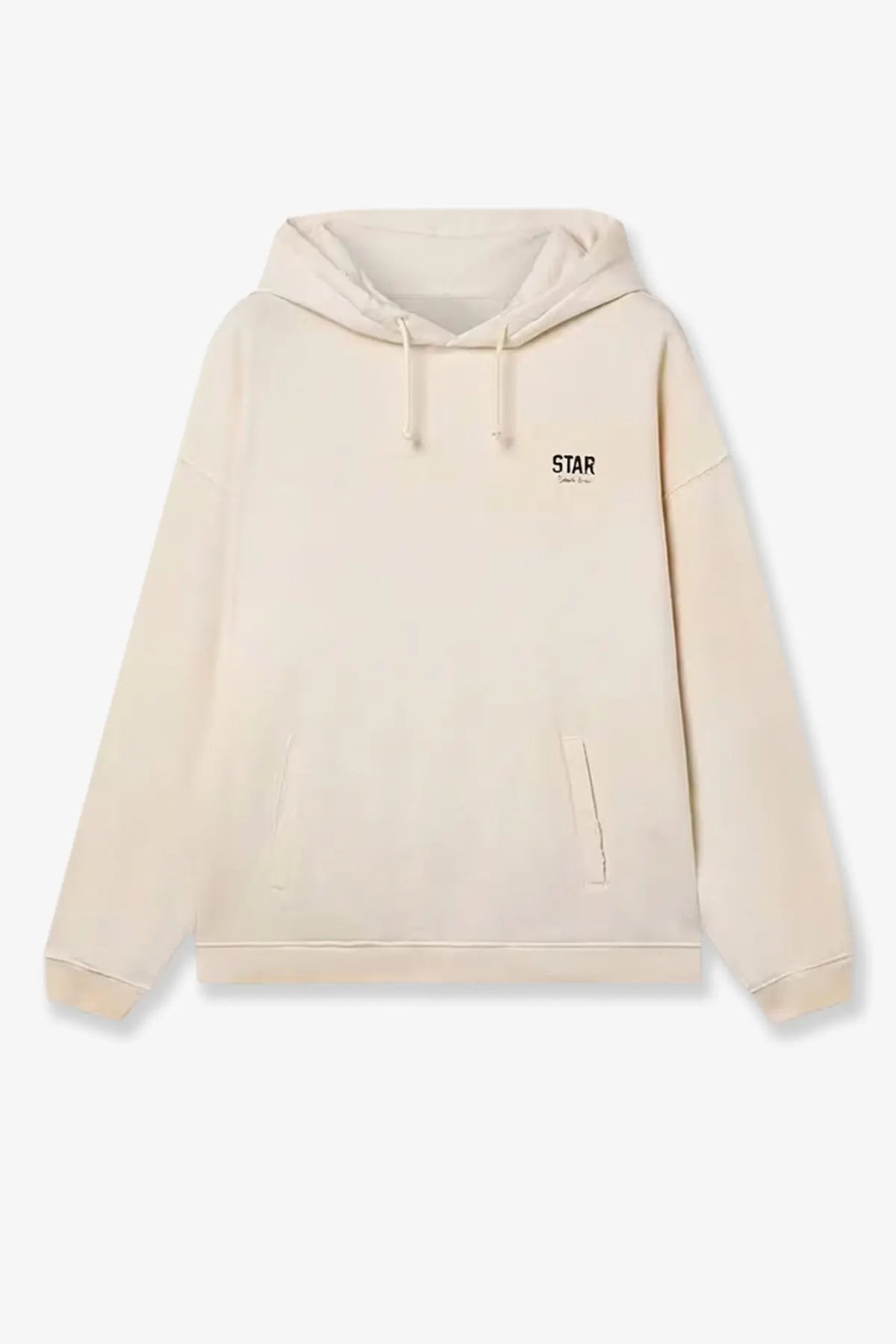 Golden Goose men’s oversized cotton sweatshirt in cream color with star logo and matching drawstrings on the chest