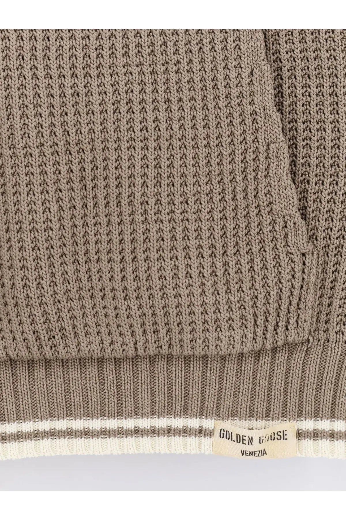Beige ribbed knit cotton sweater with golden goose venezia label from golden goose men’s patrick unisex collection bistre