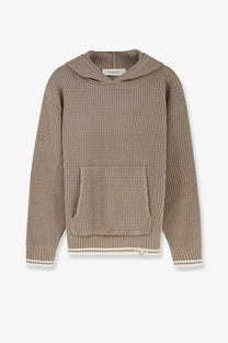 Beige waffle-knit cotton hoodie with ribbed cuffs and hem front pocket and hood from Golden Goose Patrick unisex sweater