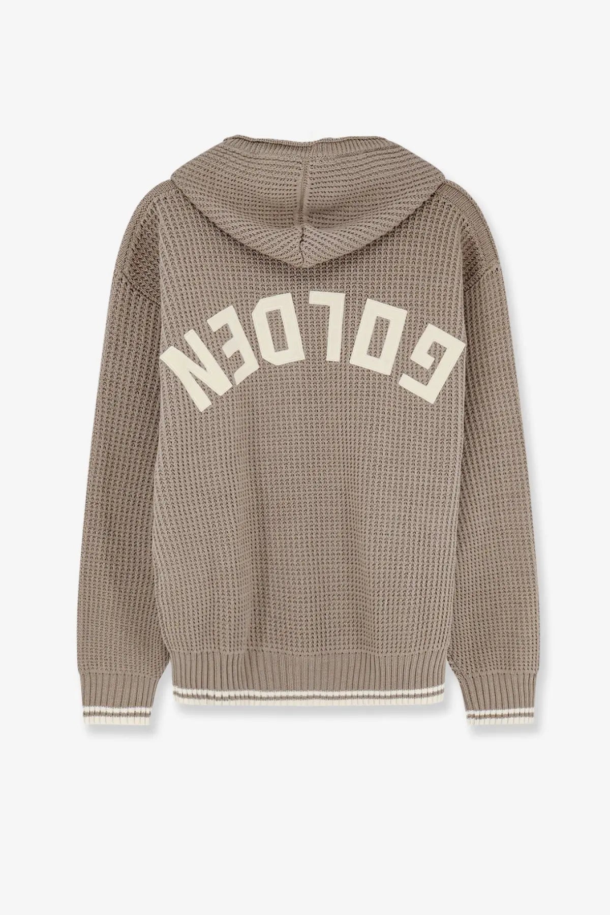 Beige waffle-knit golden goose men’s patrick unisex cotton hoodie with cream golden lettering on the back
