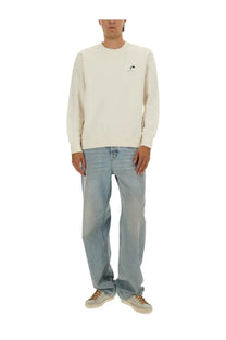 Cream-colored long-sleeved sweatshirt with small embroidered logo on left chest from Golden Goose mens regular fit collection