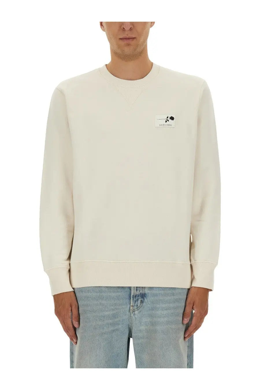 Golden Goose men’s regular fit grey sweatshirt with cream yohji yamamoto patch embroidered on left chest